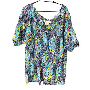 Peasant Blouse Womens 28W PurpleBreezy Roamans Tunic Ruffle Bohemian Floral